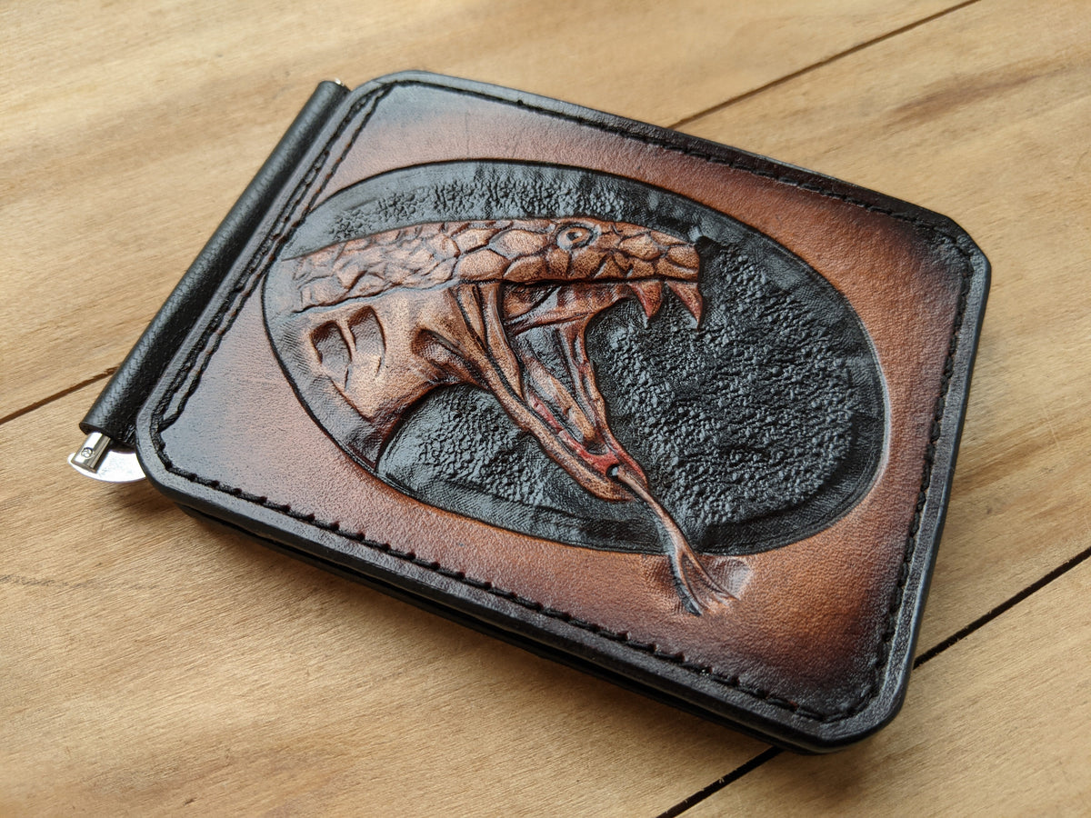 M3A1, Handmade Leather Money Clip Wallet | Snake Design - King Cobra, Anaconda & Python Gift for Him - Theodoros