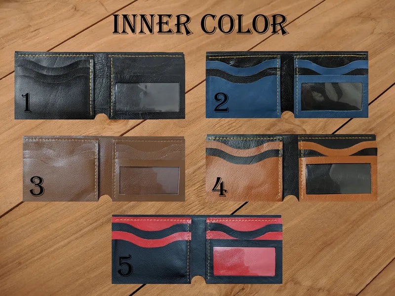 Men’s bifold wallet showing inner color contrast design