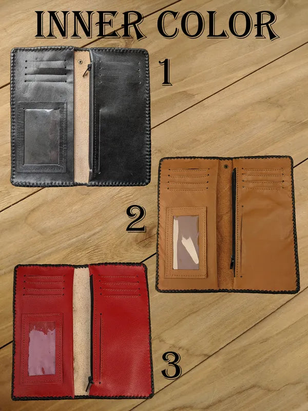 Men’s long wallet showing inner color contrast design