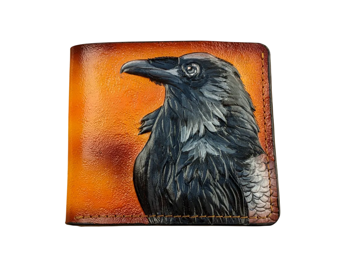 Odin raven handmade embossed bifold leather wallet – Theodoros