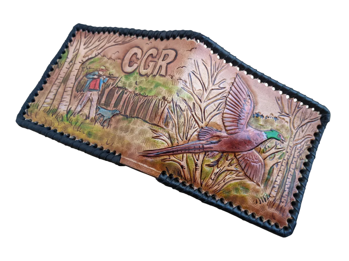 pheasant hunting shooting bifold leather wallet handmade design