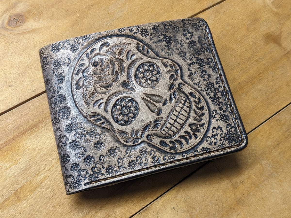 M1S29, Mexican Sugar Skull & Floral Design Skeleton Wallet