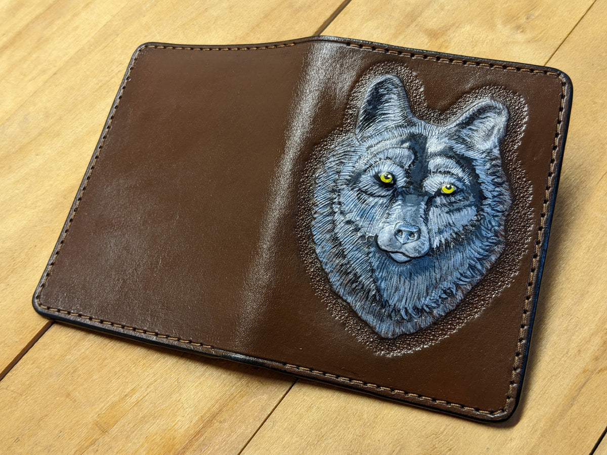 U1A1 Gray Wolf Embossed Leather Travel Passport Wallet - Theodoros
