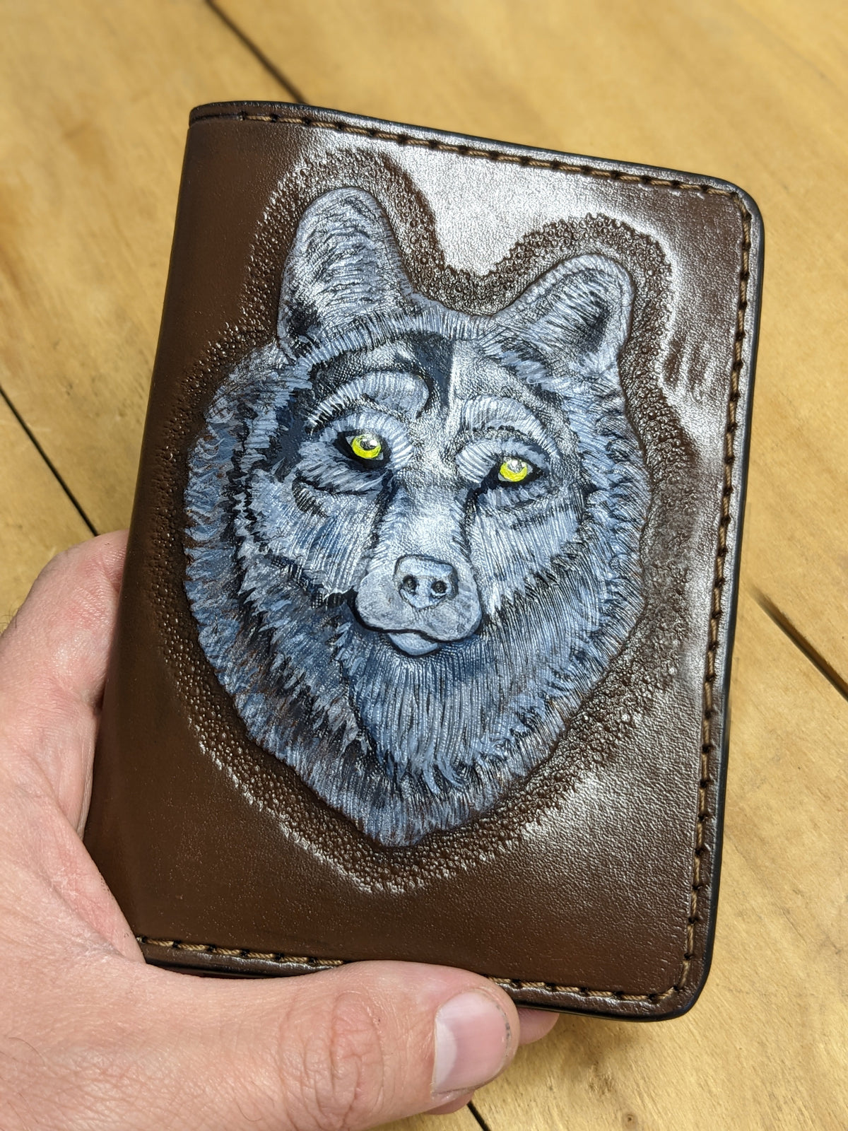 U1A1 Gray Wolf Embossed Leather Travel Passport Wallet - Theodoros