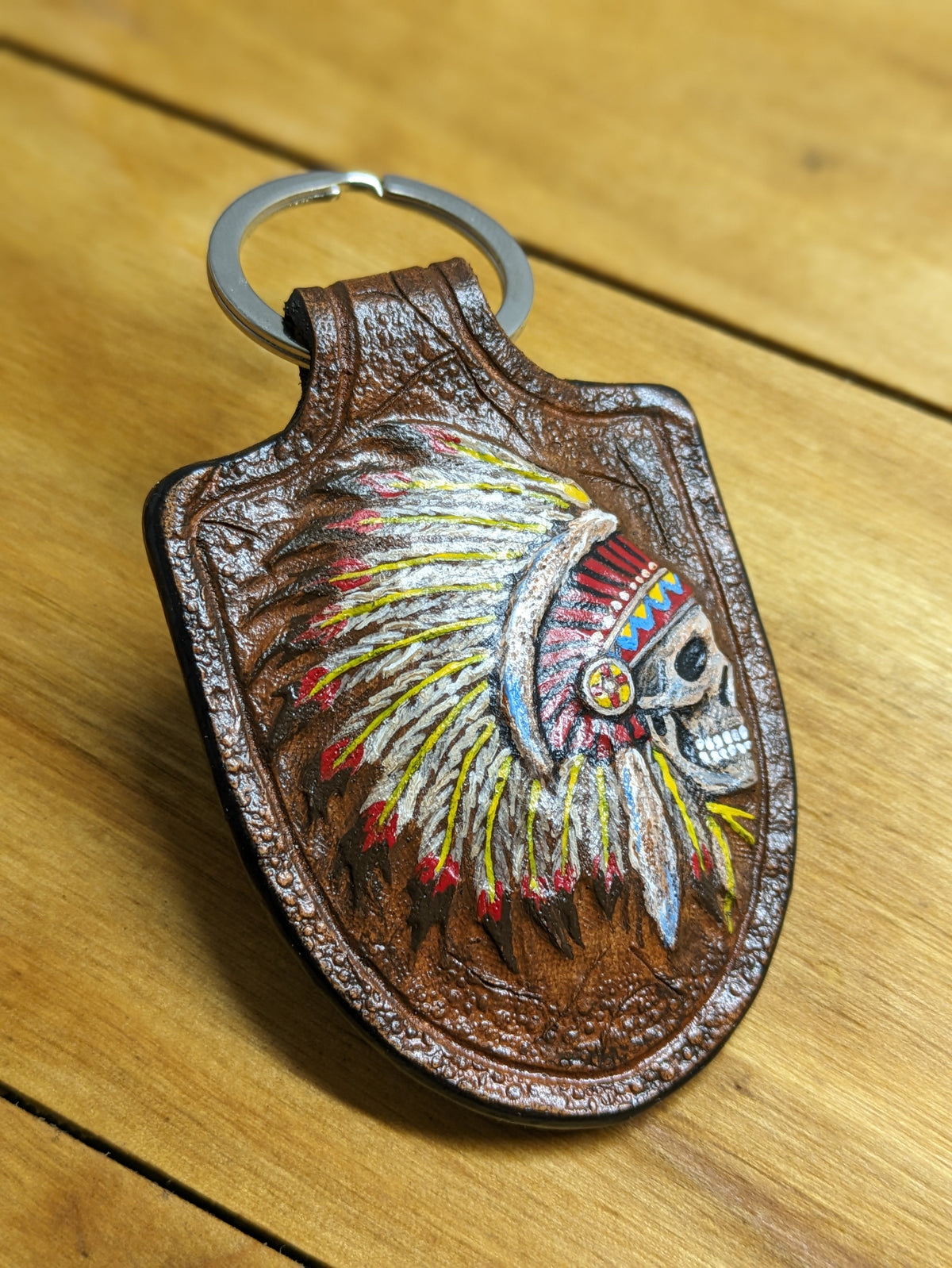 U6S1, Indian Chief Skull & Native American Skeleton Keychain - Theodoros