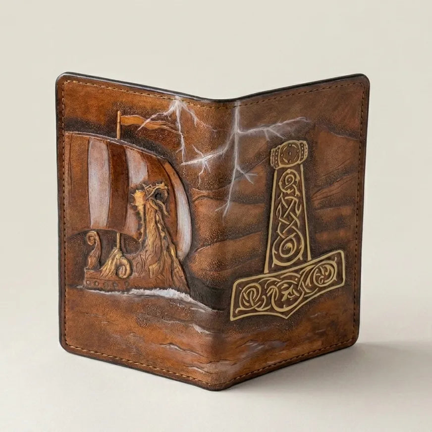Viking Thor Hammer Mjolnir Norse Celtic Biker Leather Wallet