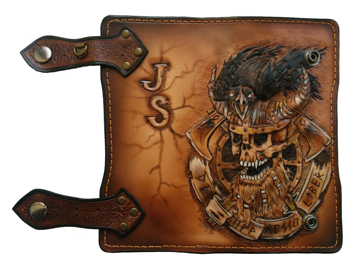 M2S6, Viking Warrior Odin Skull, Raven & Runes Biker Wallet