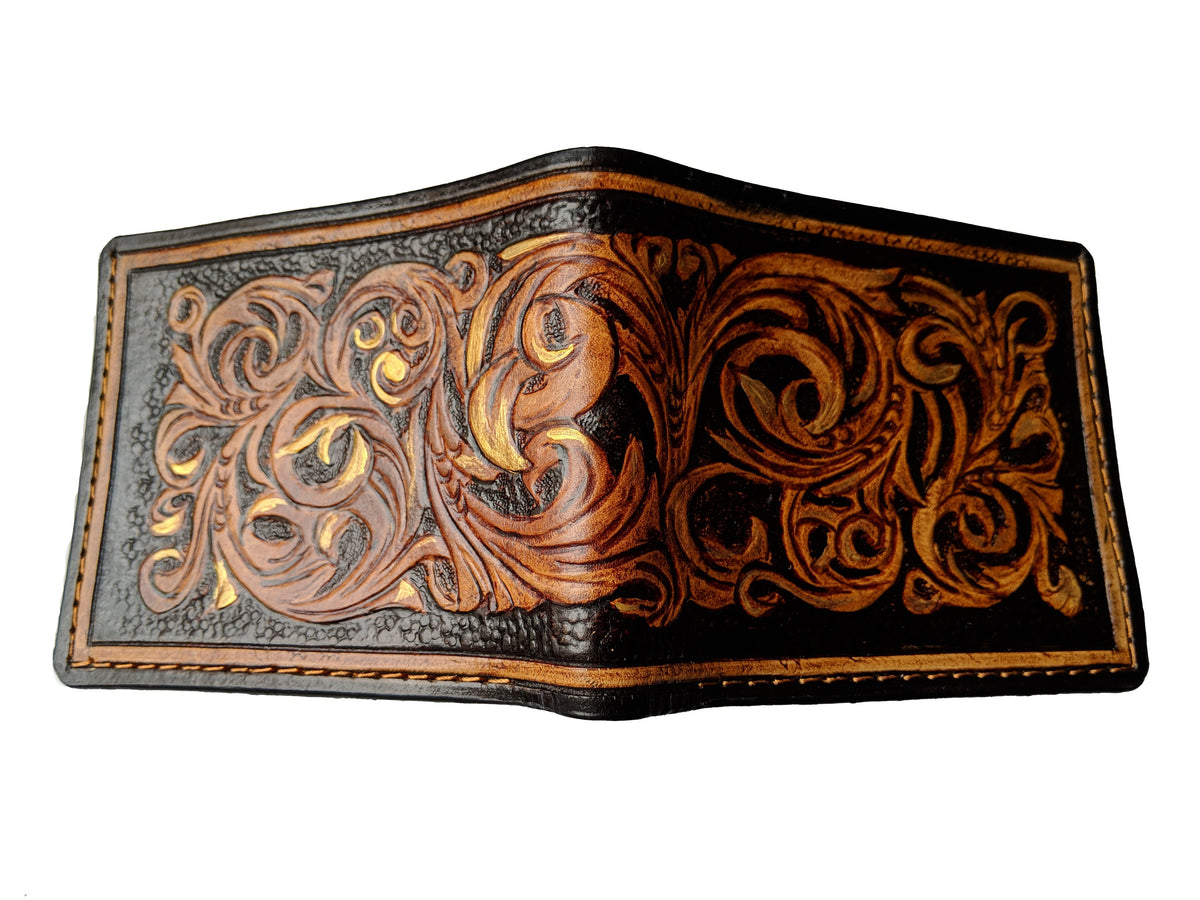 M1P5, Floral Design Sheridan Style Western Leather Wallet