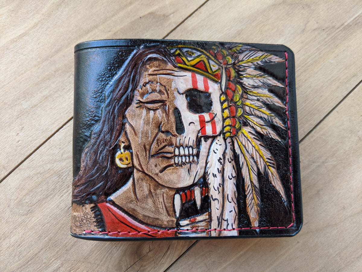 M1S14, Native American Indian Chief Skull & Skeleton Wallet
