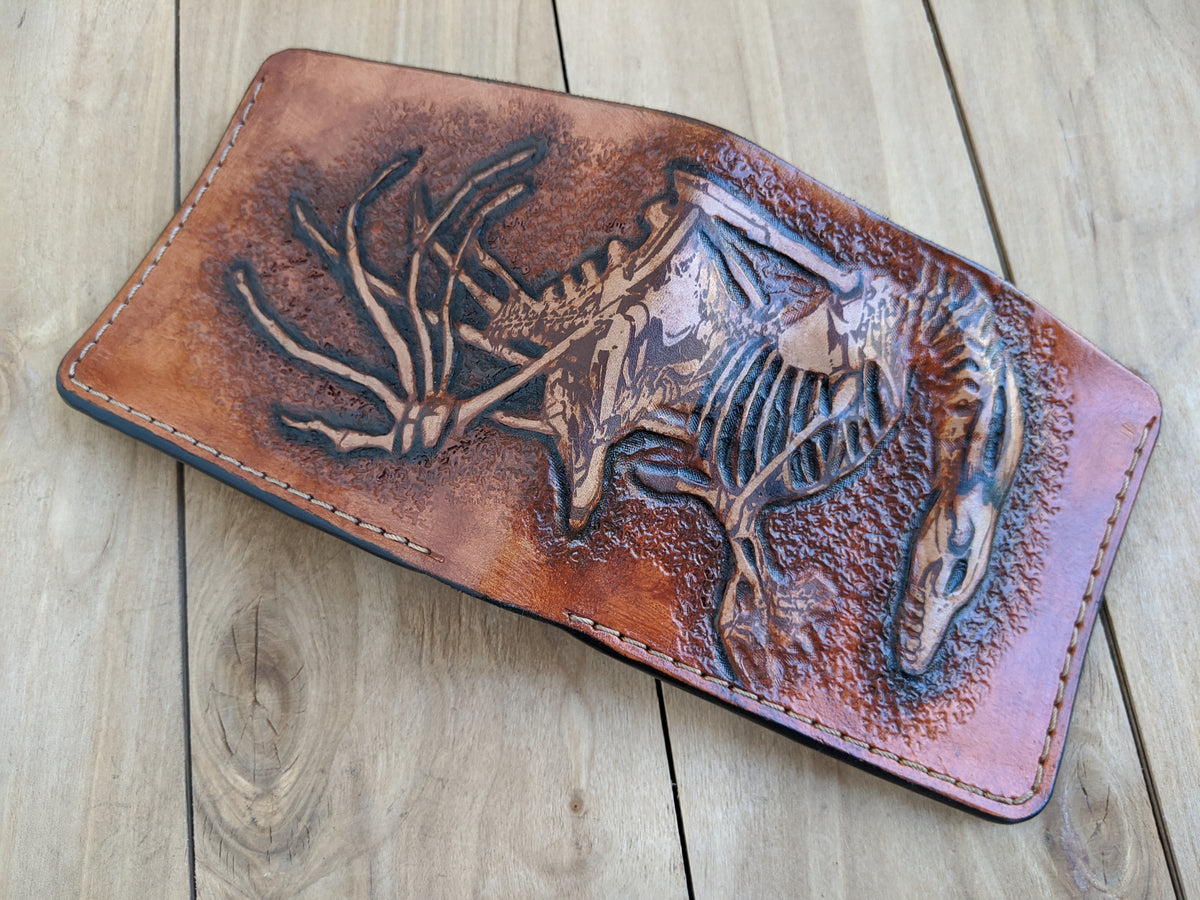 M1B3, Dragon Skeleton Fossil Embossed Bifold Leather Wallet