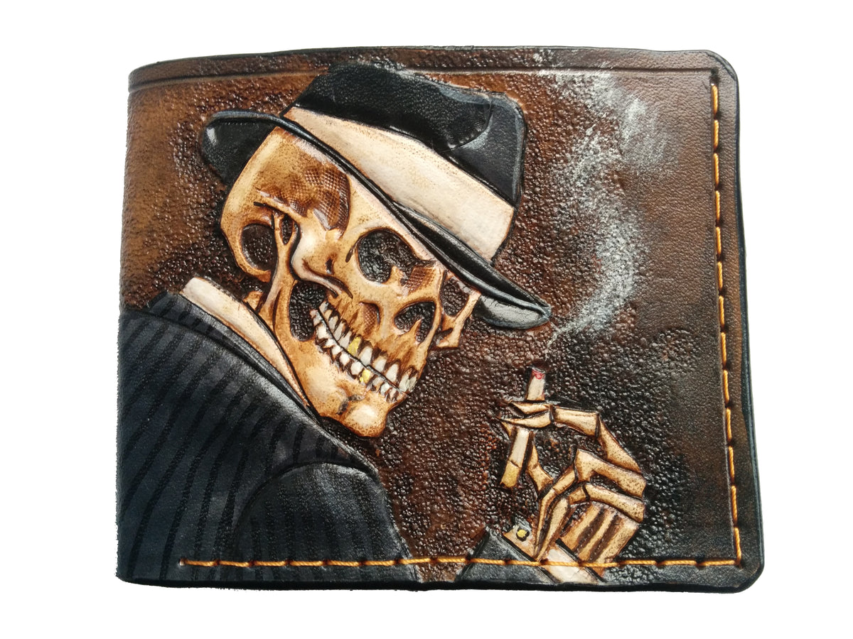 M1S9, Mafia Gangster Smoking Skull & Skeleton Leather Wallet