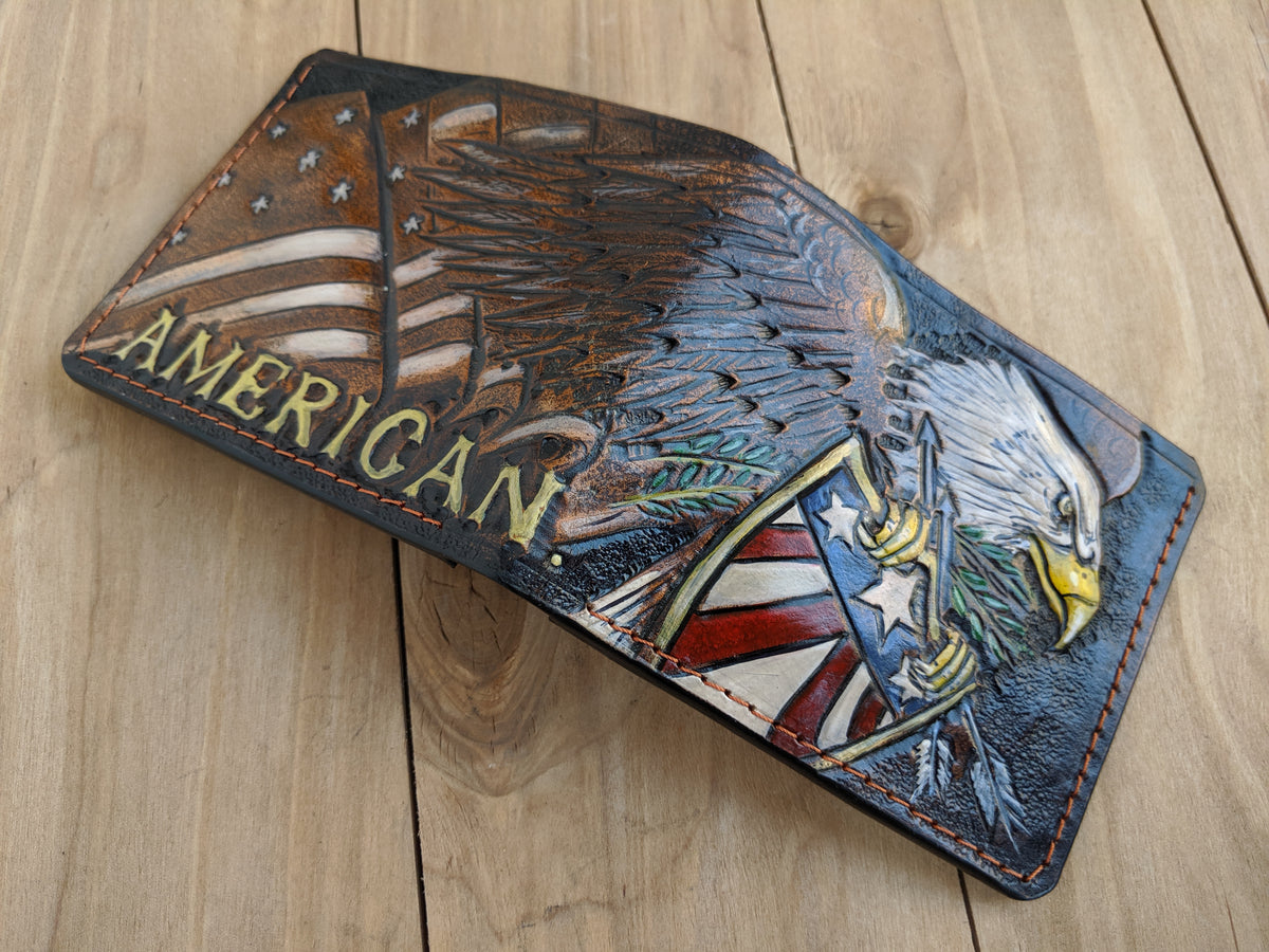 M1V9, American Flag Coat of Arms & Bald Eagle Leather Wallet