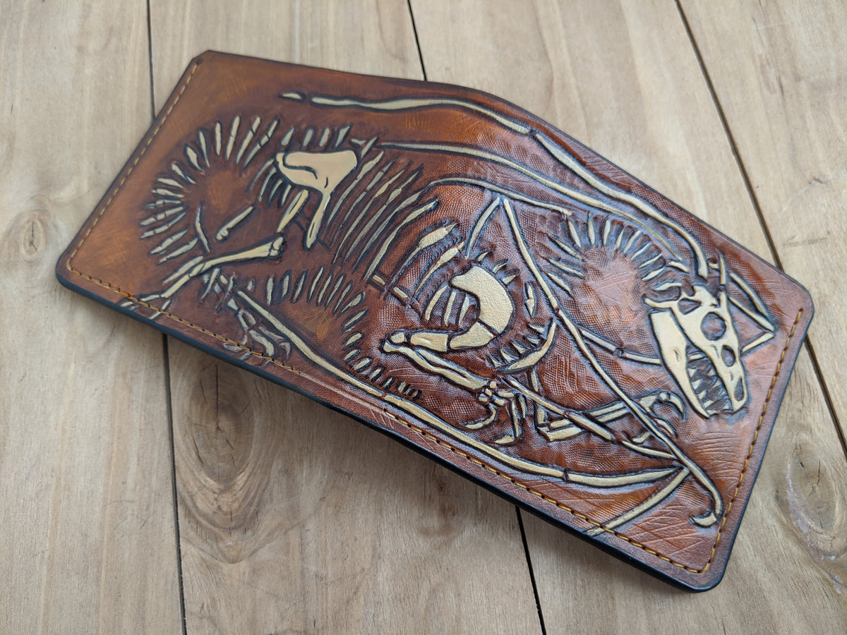M1B1, Dragon Skeleton Fossil Embossed Bifold Leather Wallet