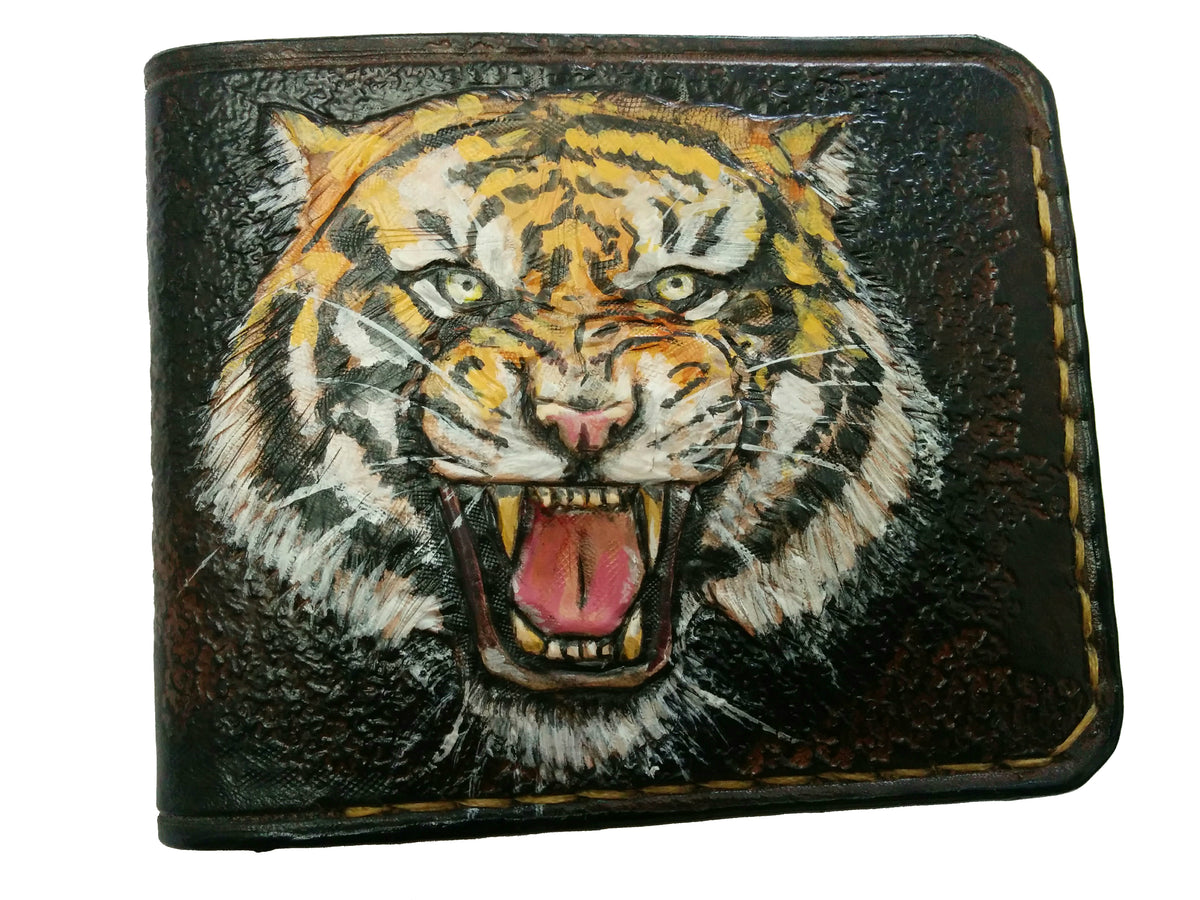 M1A14, Bengal & Siberian Tiger Big Cat Bifold Leather Wallet