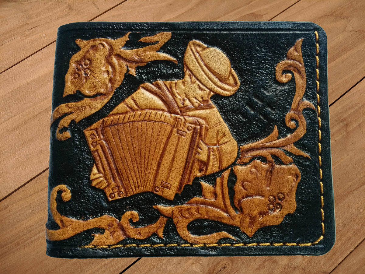 M1L2, Accordion Sheridan Style Floral Pattern Leather Wallet