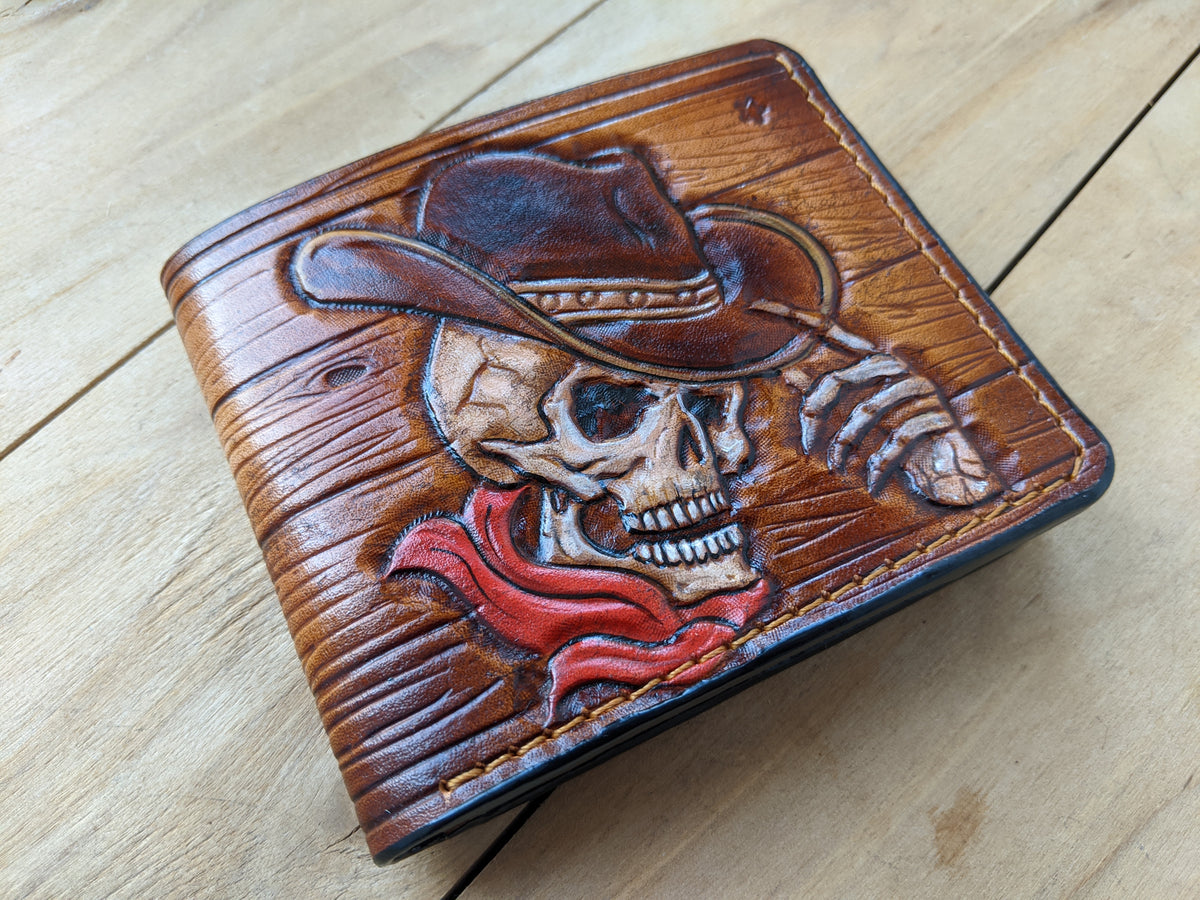 M1S6, Western Cowboy Skull & Sheridan Style Leather Wallet