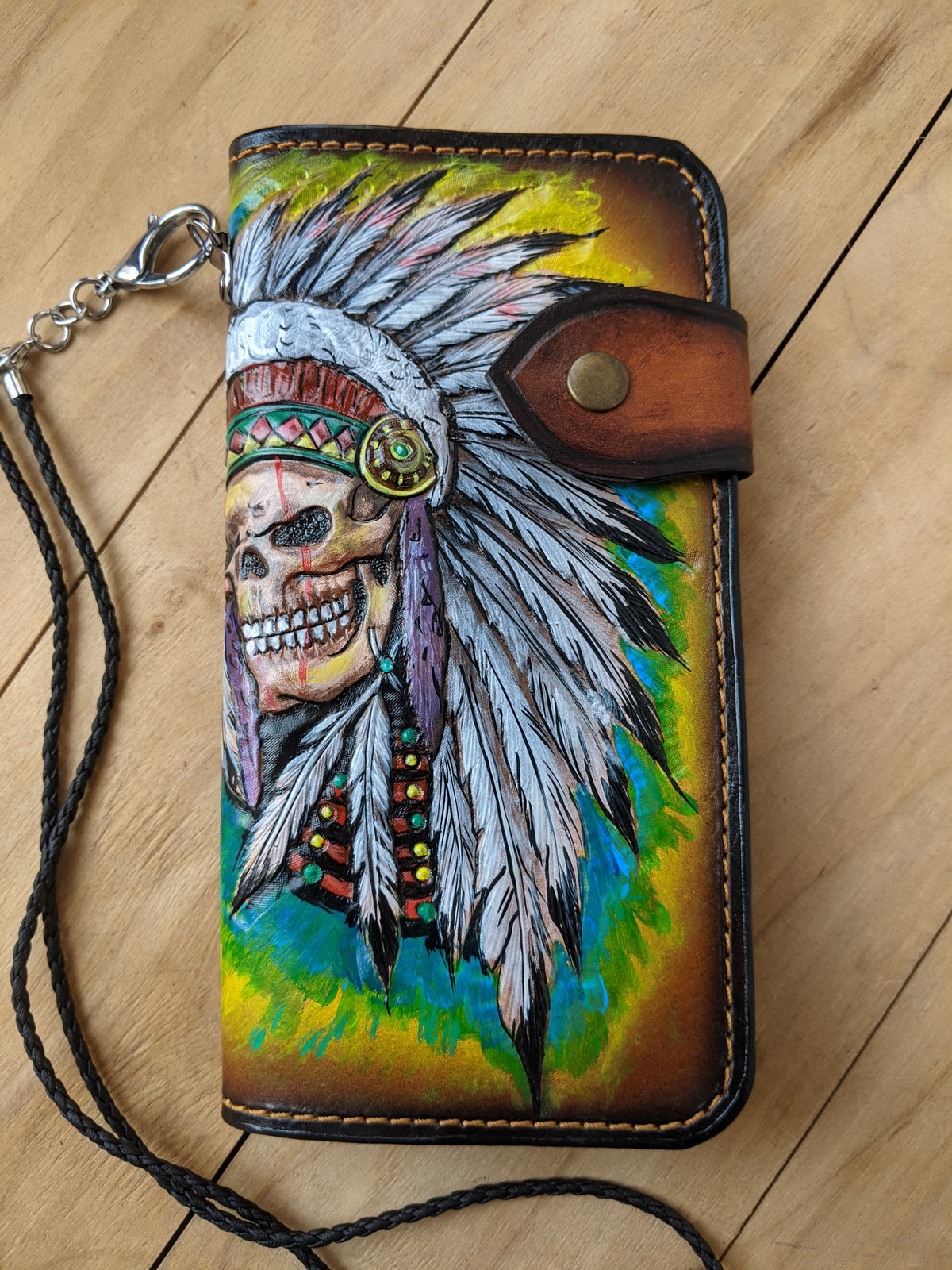 M2S4, Native American Indian Chief Skull Wester Biker Wallet