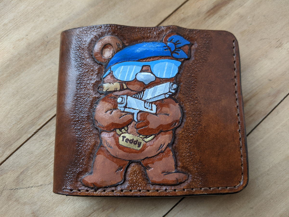 M1N2, Mobster Teddy Bear Embossed Handmade Leather Wallet