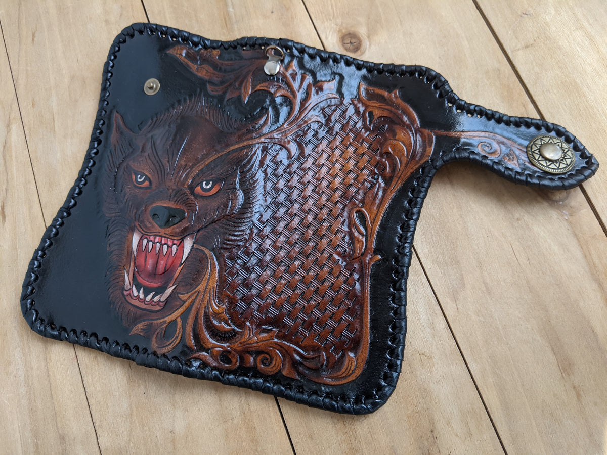 M2P1, Gray Wolf & Sheridan Style Western Floral Biker Wallet