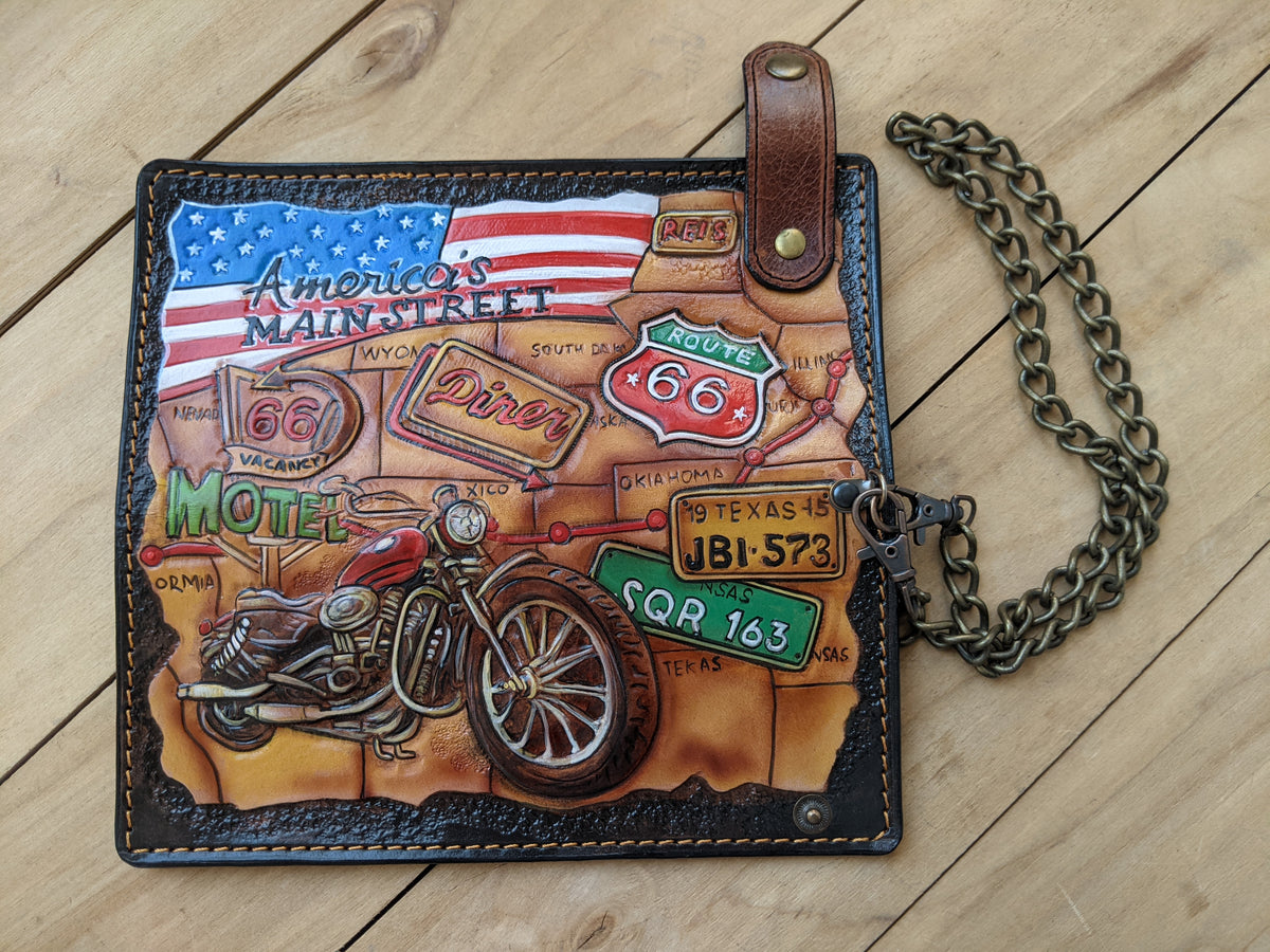 M2D3, USA Route 66 Vehicle License Plate Number Biker Wallet