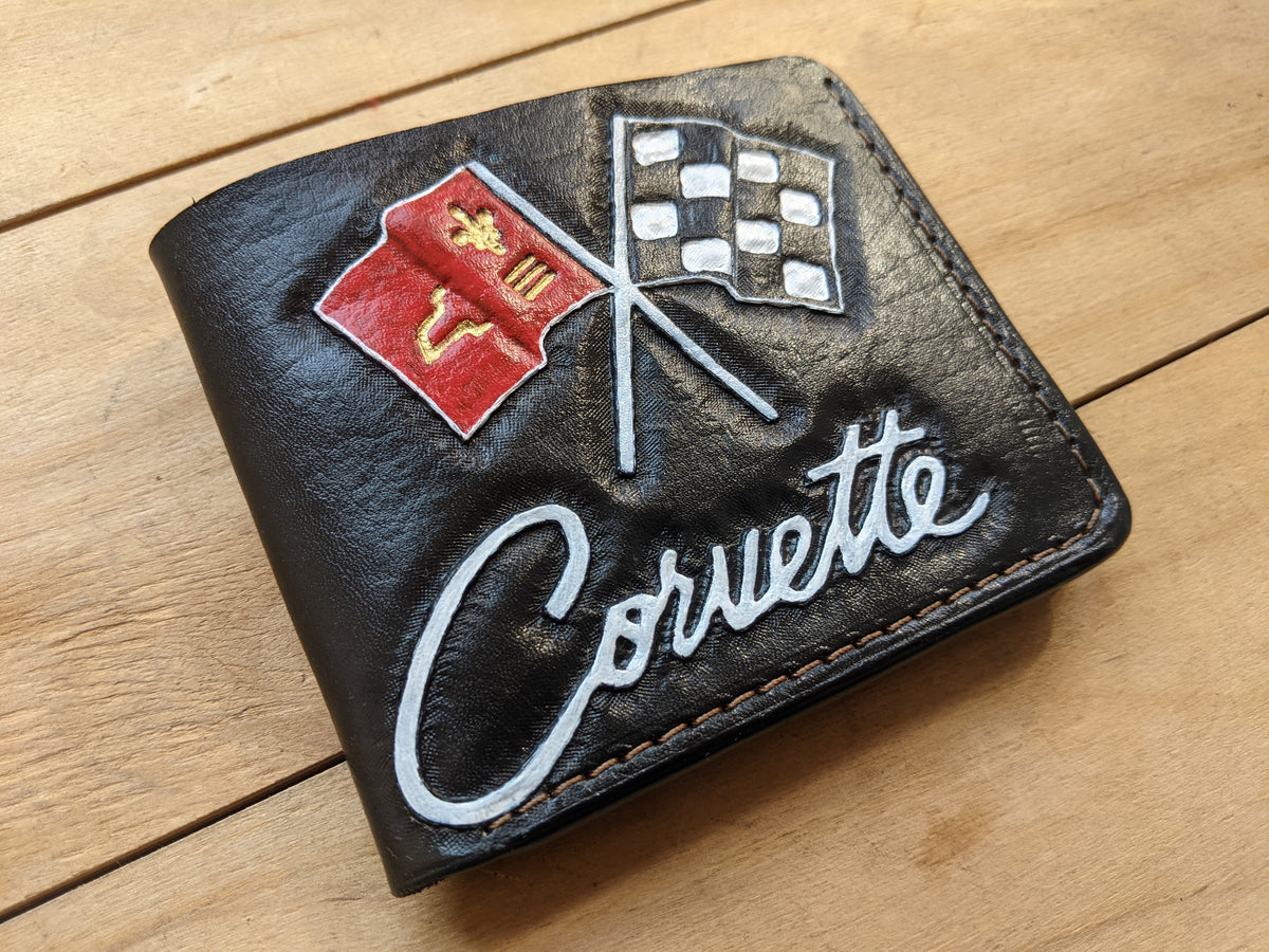 M1E1, Chevrolet Corvette Sports Car Crossed Flag Logo Wallet