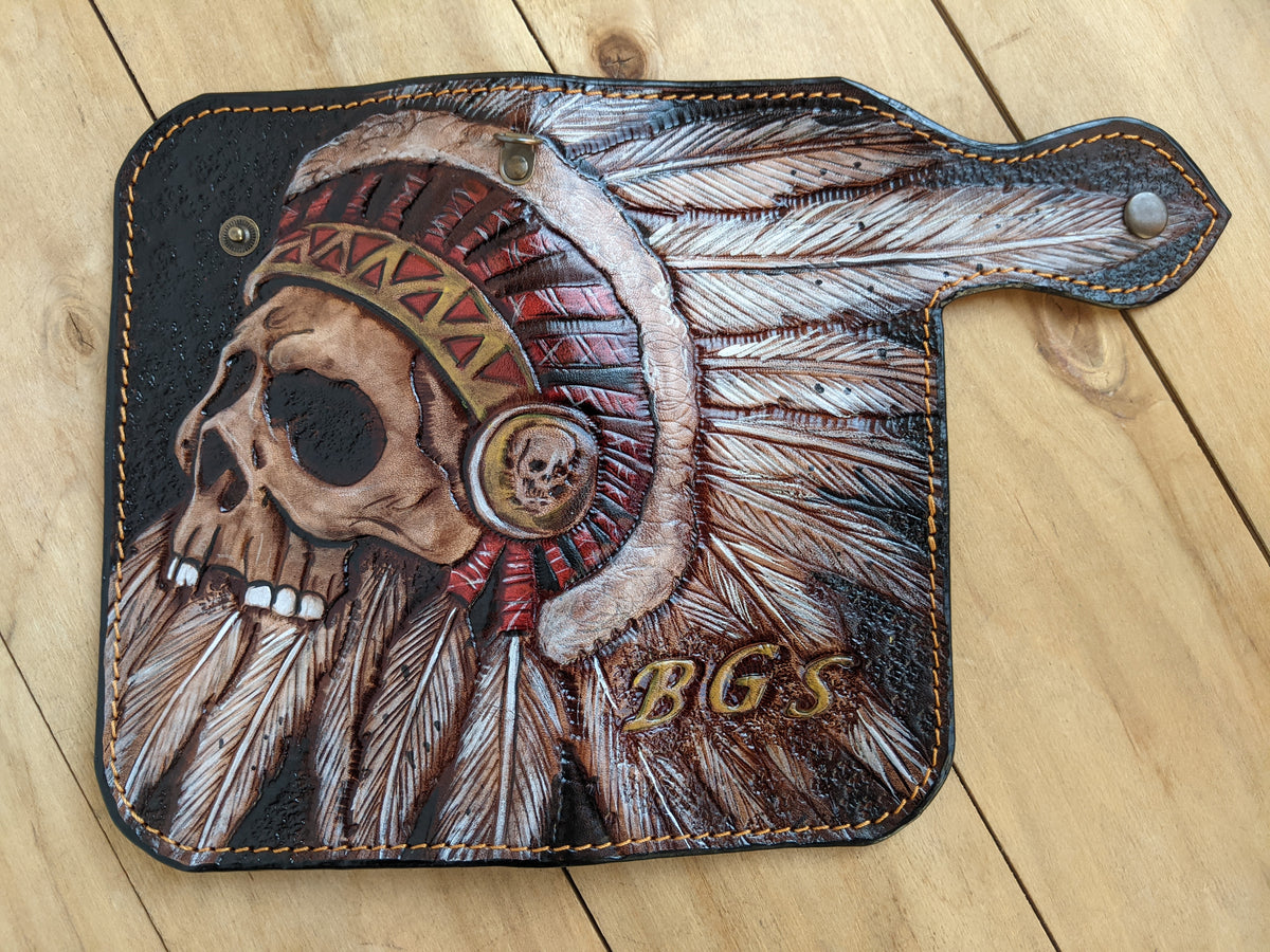 M2S8, Native American Indian Chief Skull Headdress Wallet