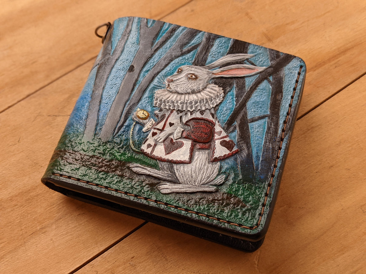 M1O4, Alice in Wonderland White Rabbit Bifold Leather Wallet