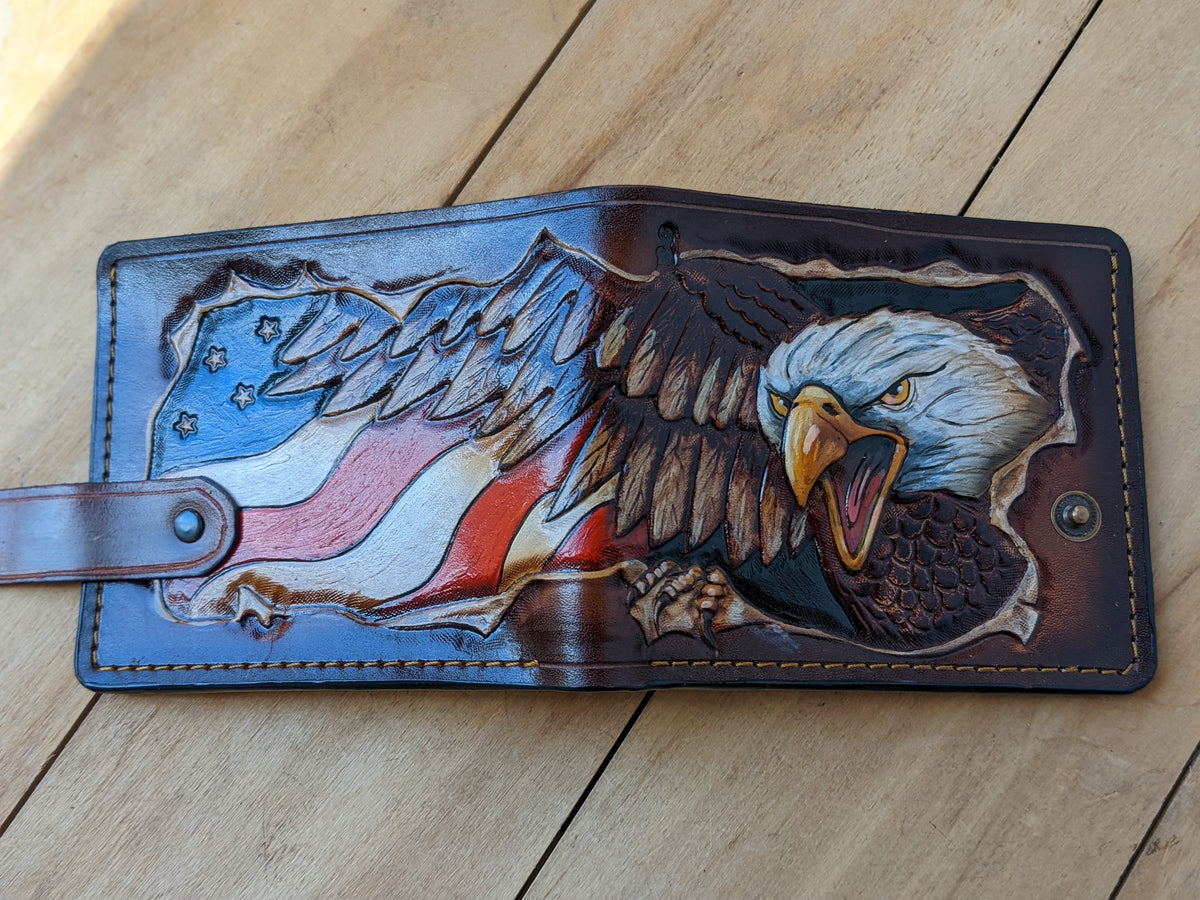 M1V6, American USA Flag & Bald Eagle Bifold Leather Wallet