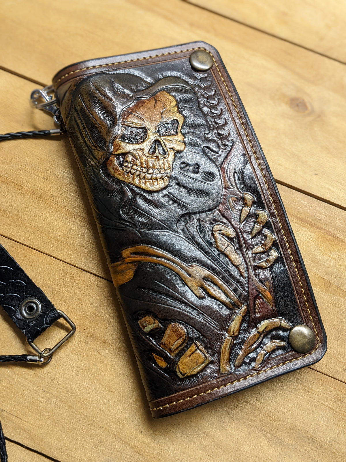 M2S10, Hourglass, Scary Grim Skull & Skeleton Biker Wallet